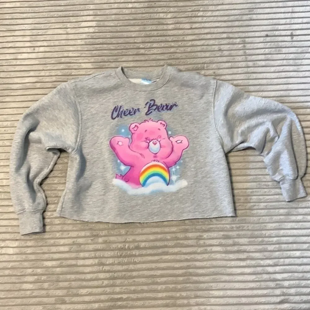 Crop Cheer Bear Care Bear Sweatshirt Gray Midriff XS Womens 80s Kidcore - Picture 2 of 8